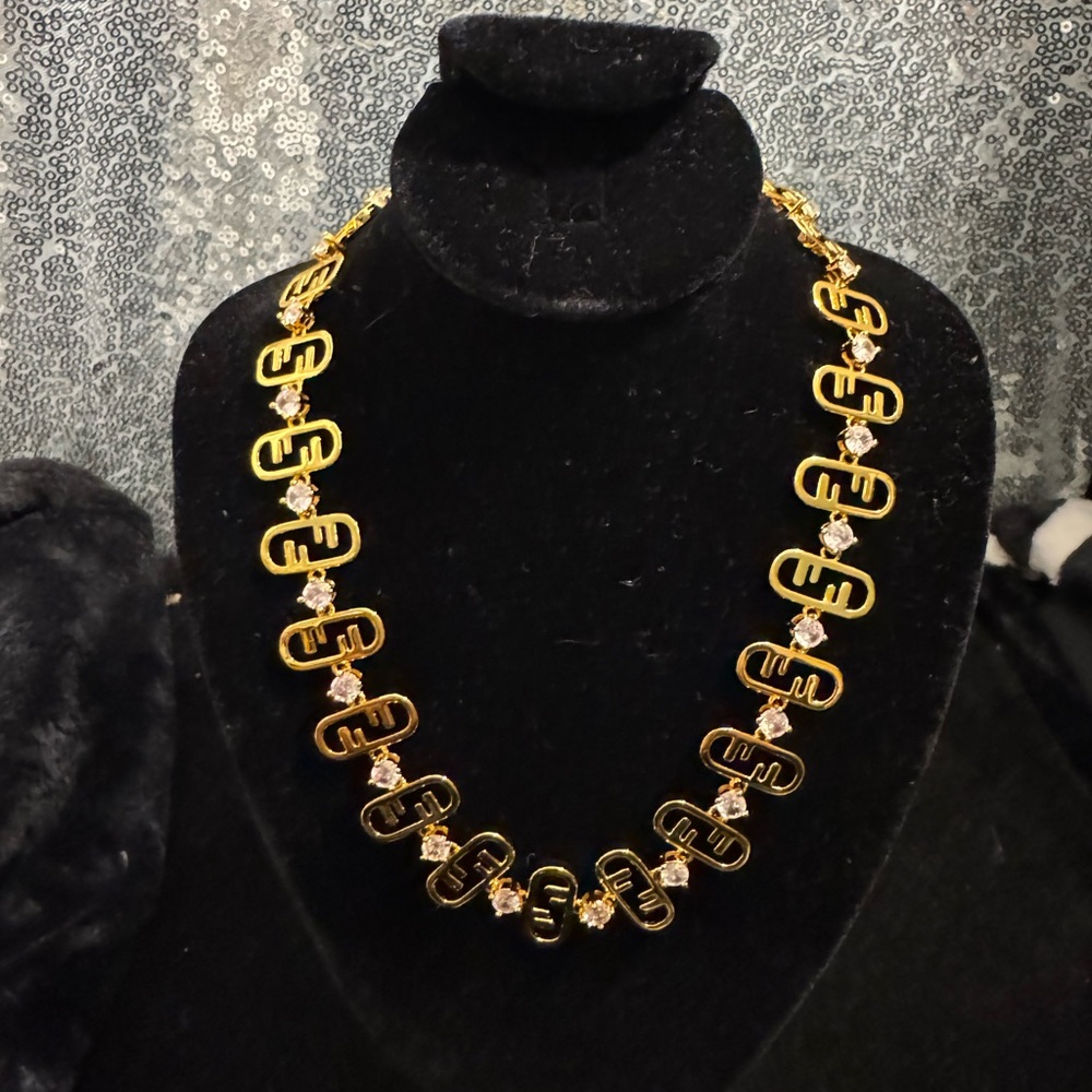 Fendi Gold & Black Interlock FF Necklace